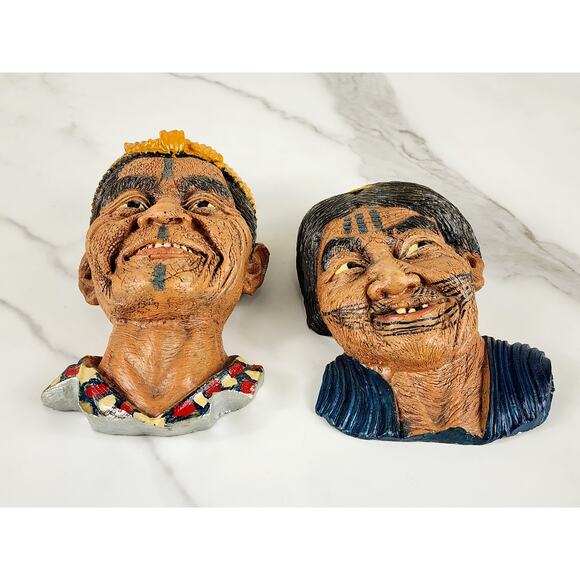 Bust Chinese Asian Oriental Senior Couple Chalkware 6" Wall Decor 80s x2 - Picture 2 of 13